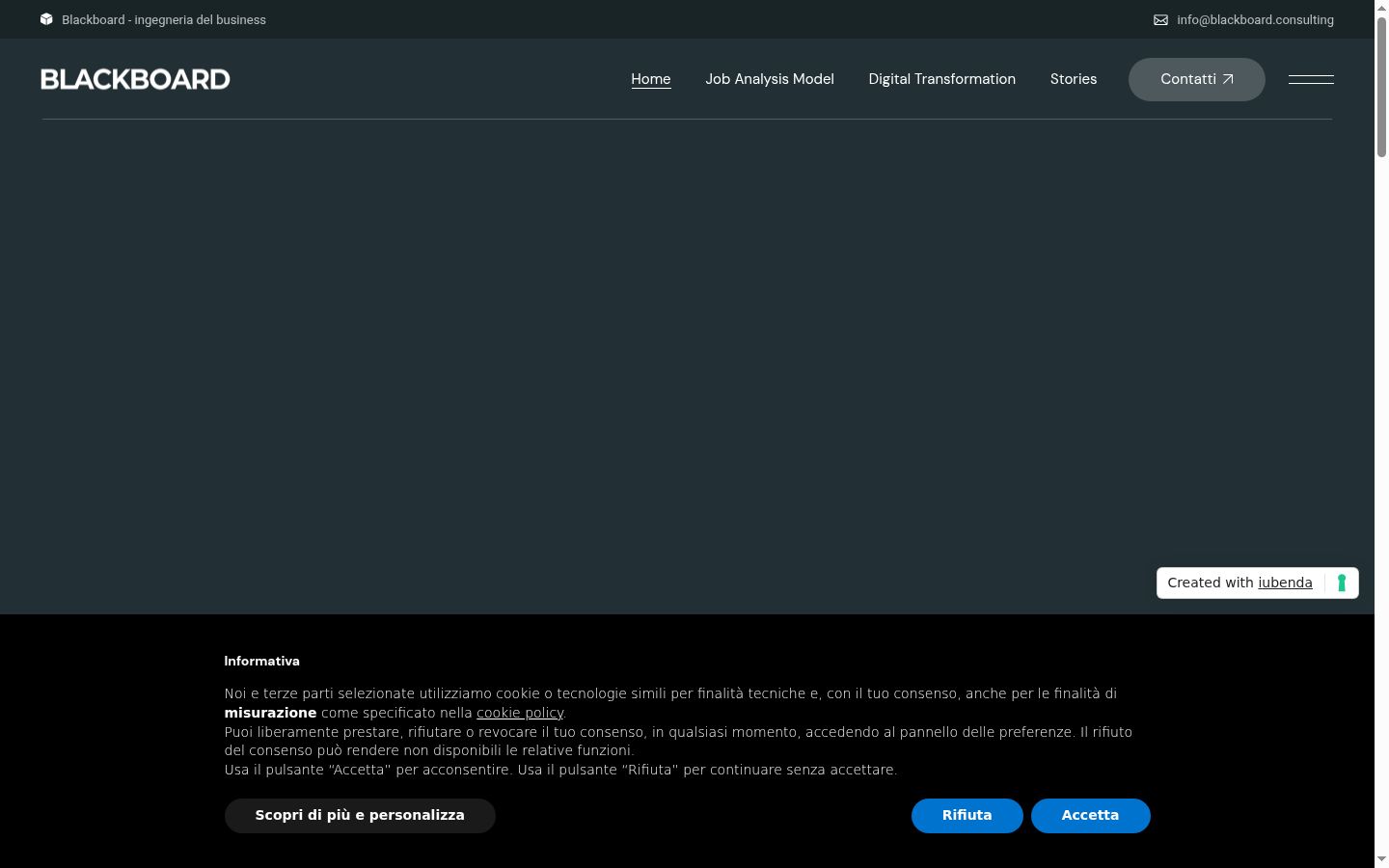 Screenshot del banner di consenso mostrato prima di qualsiasi interazione