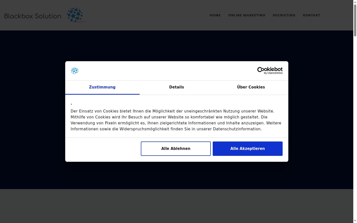 Captura de ecrã do banner de consentimento apresentado antes de qualquer interação