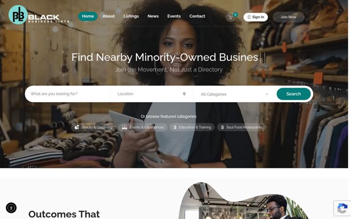Snímek obrazovky blackbusinesslists.com