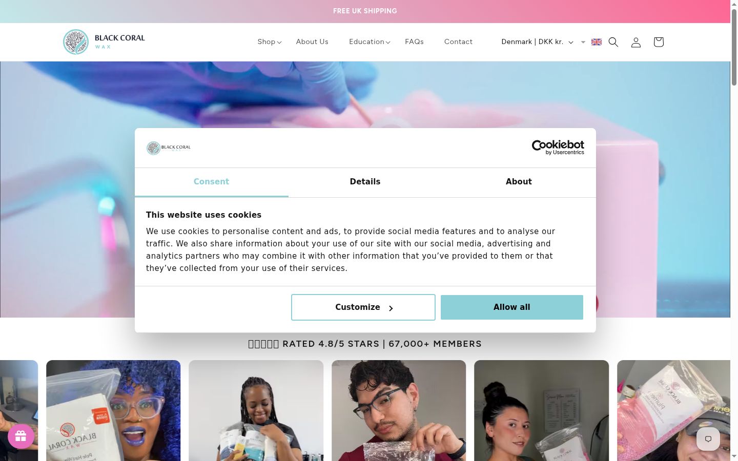 Screenshot del banner di consenso mostrato prima di qualsiasi interazione