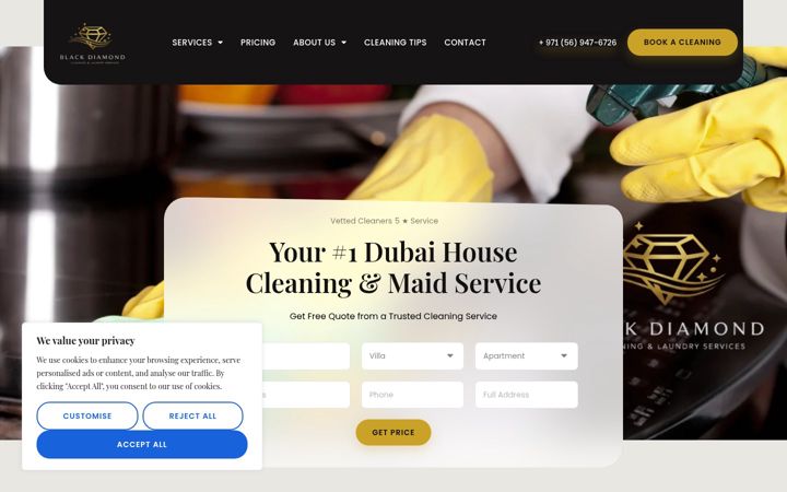 Screenshot van blackdiamondcleaning.ae