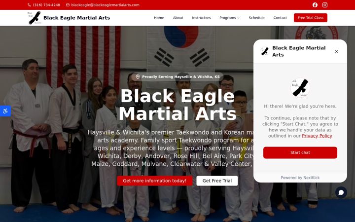 Skjámynd af blackeaglemartialarts.com