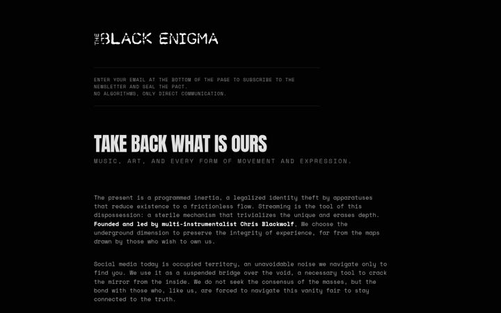 Skjámynd af blackenigmaband.com