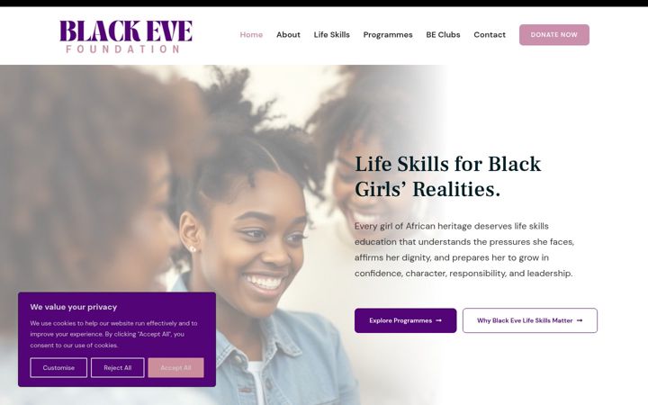 Screenshot of blackevefoundation.org