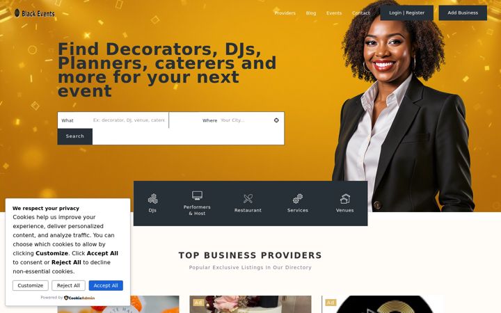 Screenshot of blackeventsdirectory.co.uk