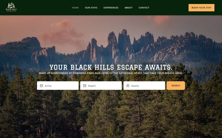 Screenshot of blackhillsbungalows.com