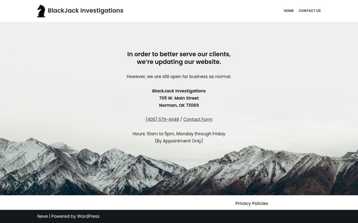 Screenshot of blackjackinvestigations.com
