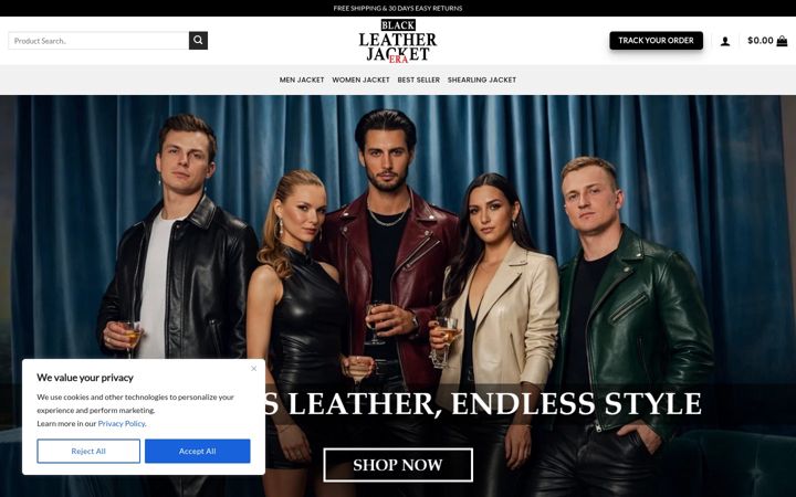 Screenshot of blackleatherjacketera.com