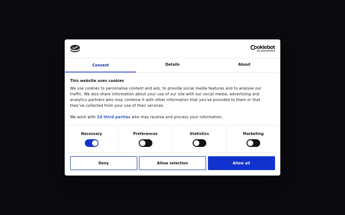 Screenshot of the consent banner shown before any interaction