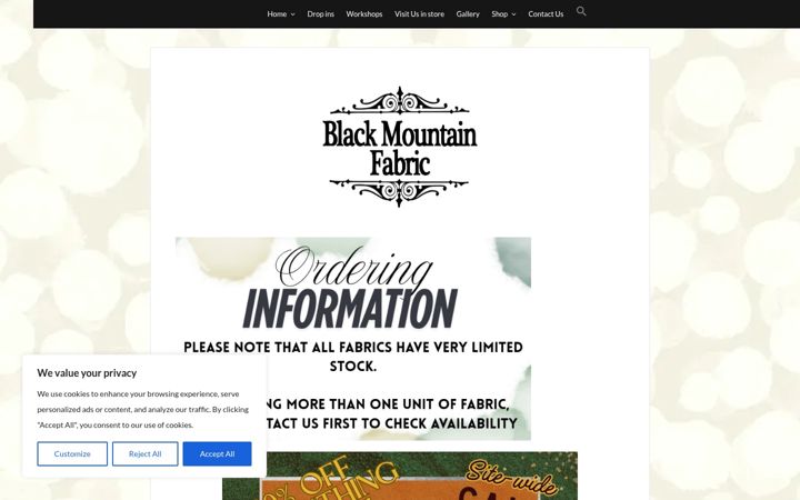 Screenshot of blackmountainfabric.co.uk