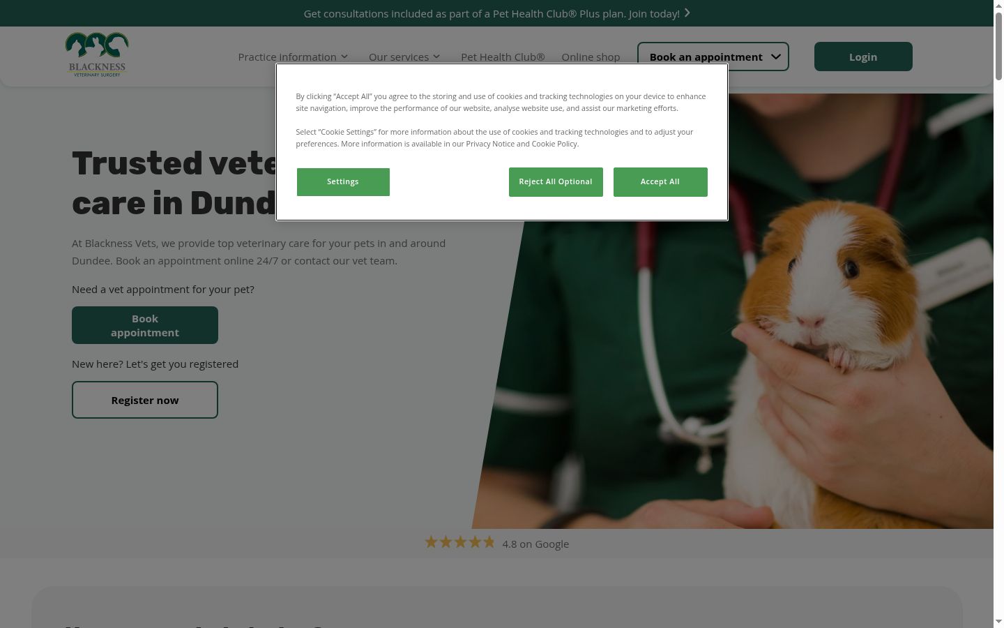 Captura de ecrã do banner de consentimento apresentado antes de qualquer interação