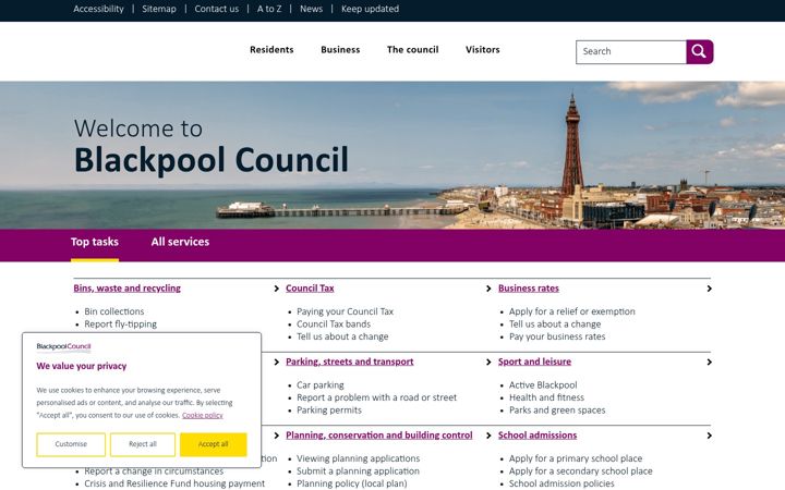 Snímek obrazovky blackpool.gov.uk
