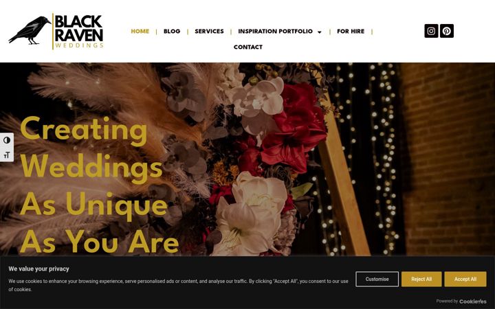 Screenshot of blackravenweddings.co.uk