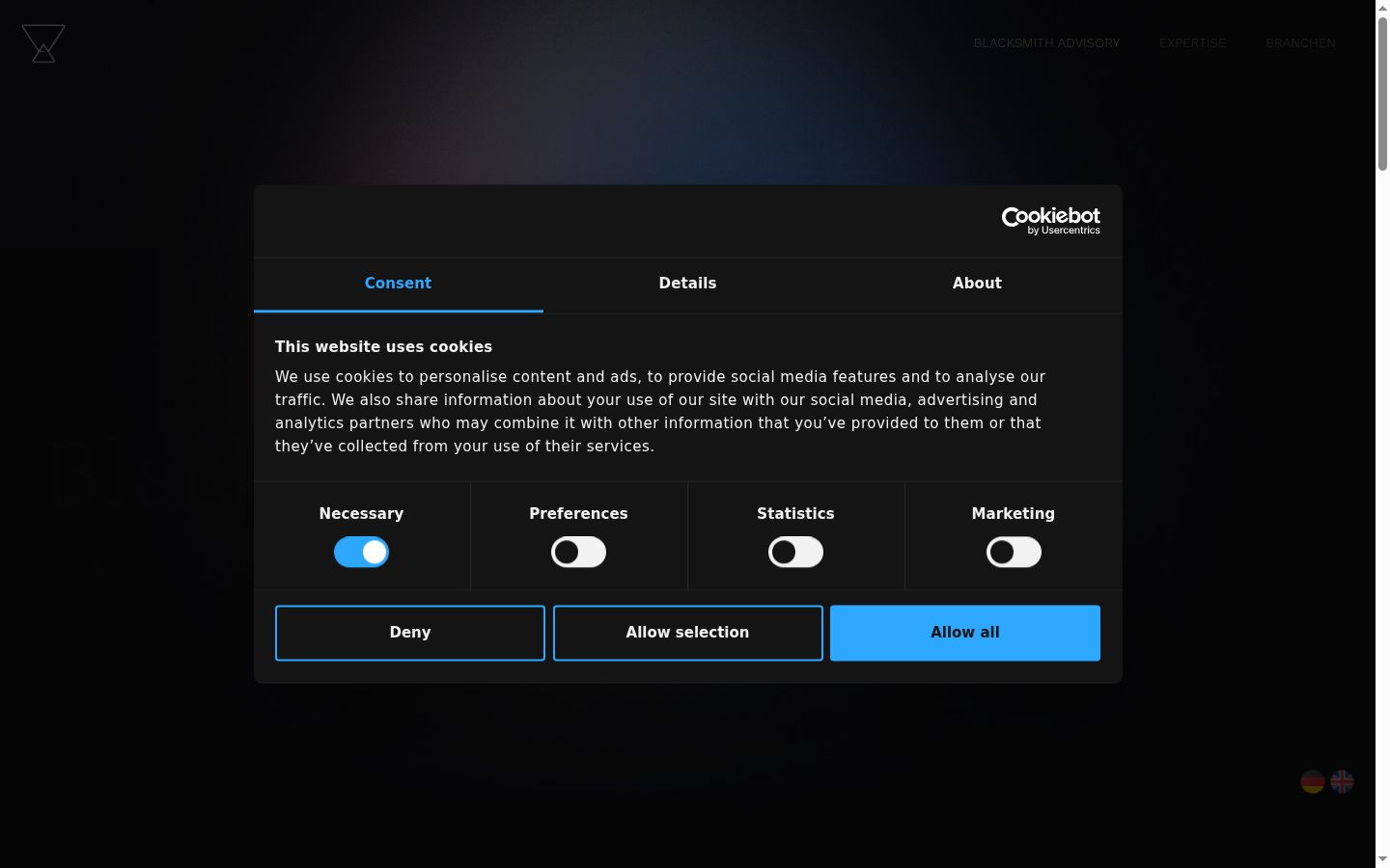 Screenshot of the consent banner shown before any interaction