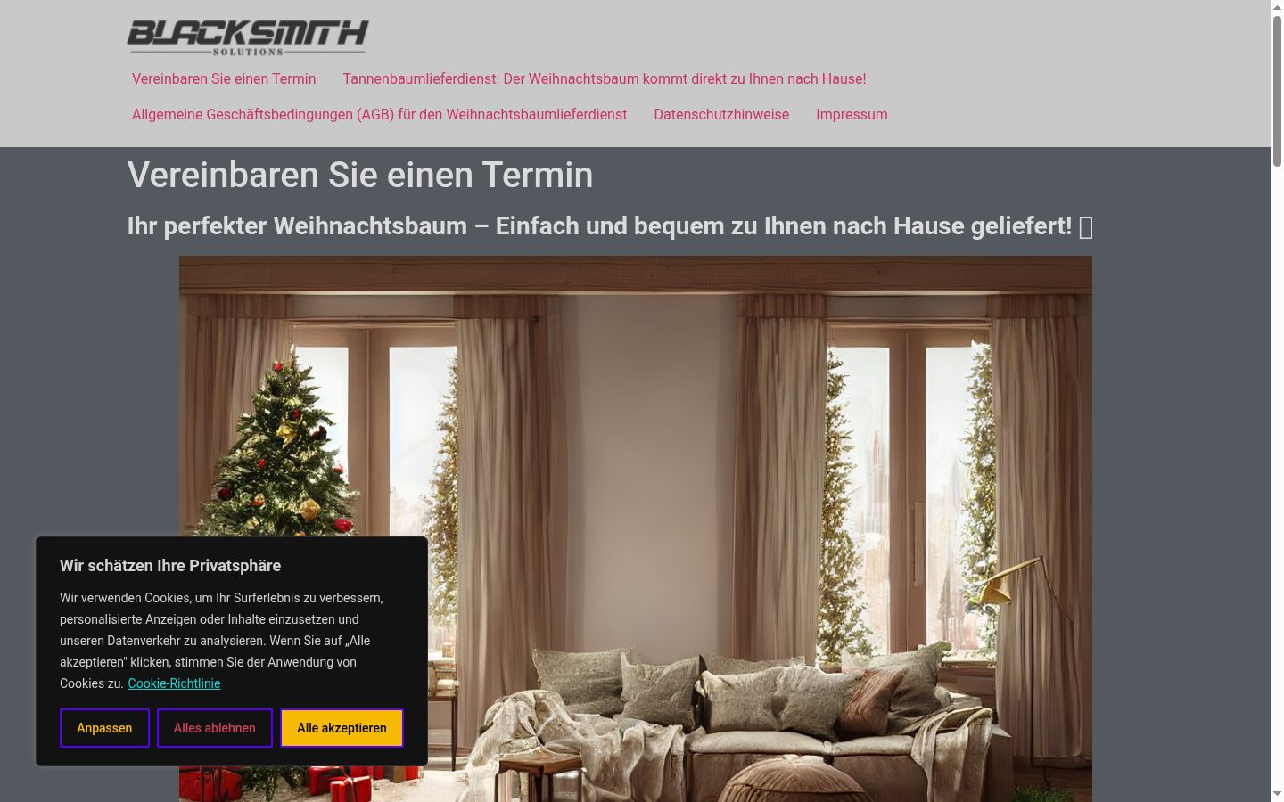 Screenshot des Einwilligungsbanners vor jeglicher Interaktion