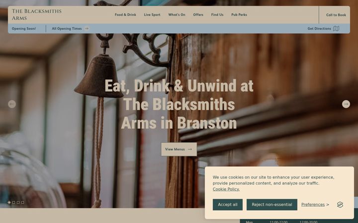 Screenshot of blacksmithsarmsbranston.co.uk