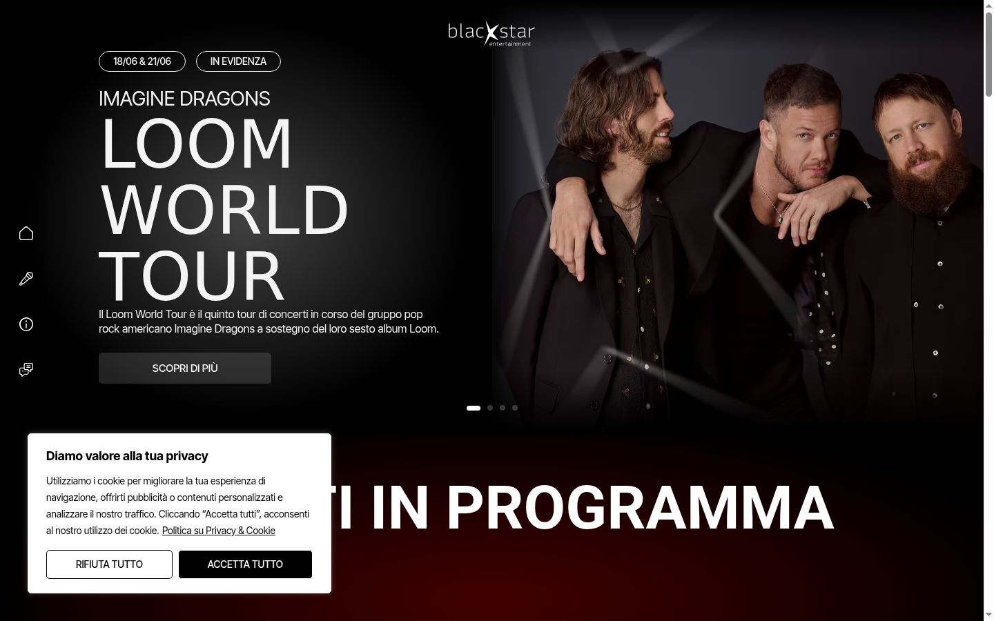 Screenshot del banner di consenso mostrato prima di qualsiasi interazione
