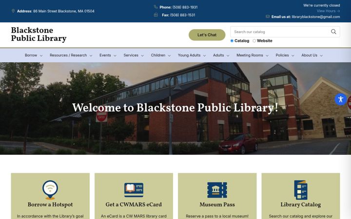 Captura de ecrã de blackstonepubliclibrary.org