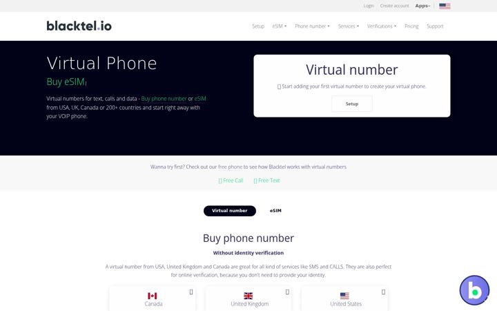 Screenshot of blacktel.io