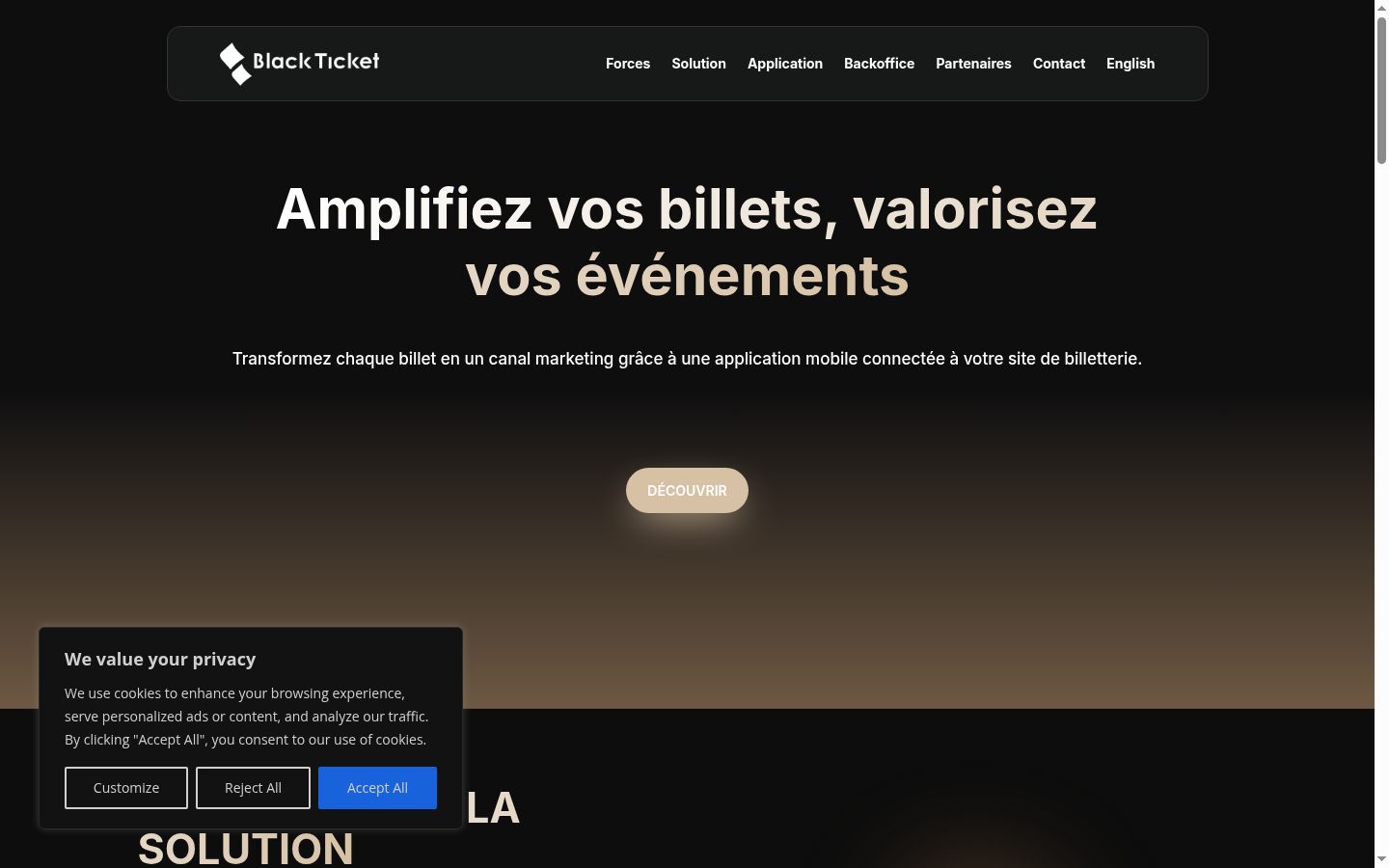 Capture d'écran de la bannière de consentement affichée avant toute interaction