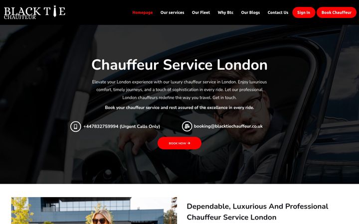 Screenshot ta' blacktiechauffeur.co.uk