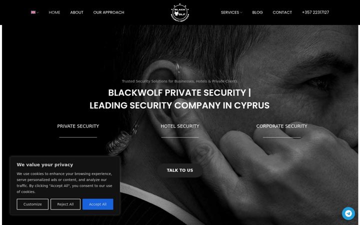 Screenshot of blackwolfprivatesecurity.com