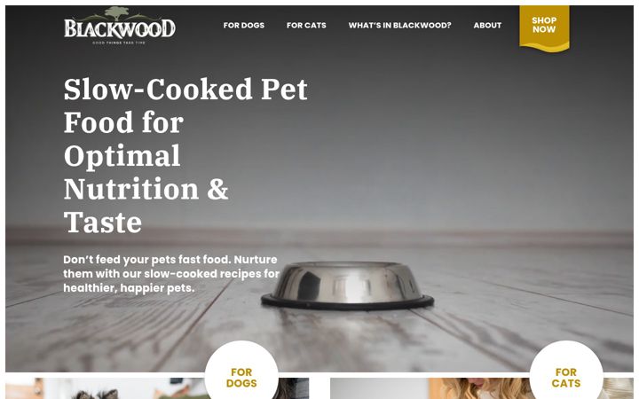 Captura de pantalla de blackwoodpetfood.com