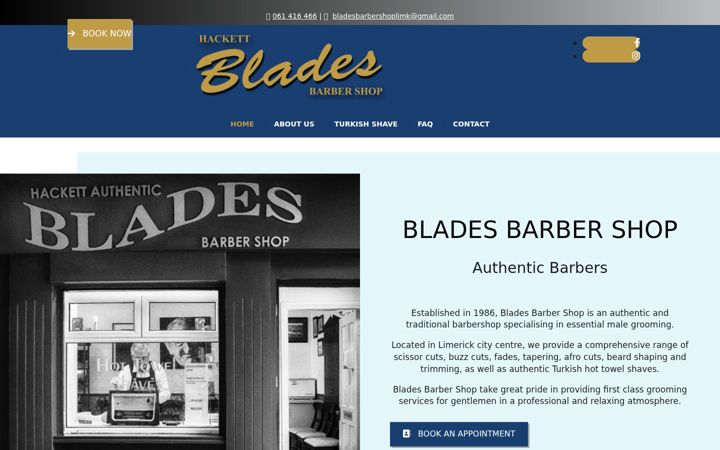 Screenshot of bladesbarbershop.ie