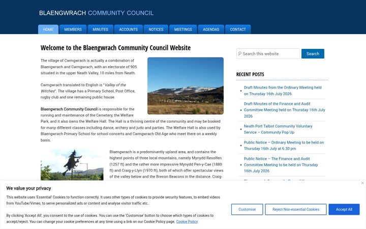 Screenshot of blaengwrachcommunitycouncil.org