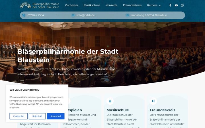 Screenshot of blaeserphilharmonie-blaustein.de