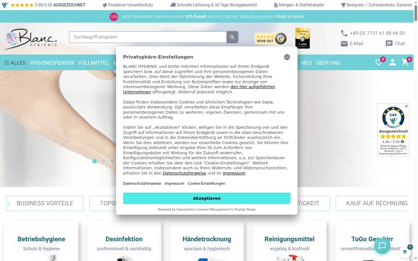 Snimka zaslona bannera za privolu prikazanog prije bilo kakve interakcije