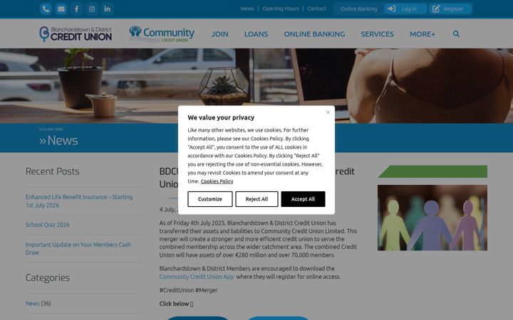 Screenshot of blanchardstowncu.ie