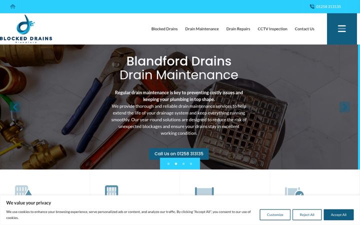 Screenshot of blandford-drains-uk.co.uk
