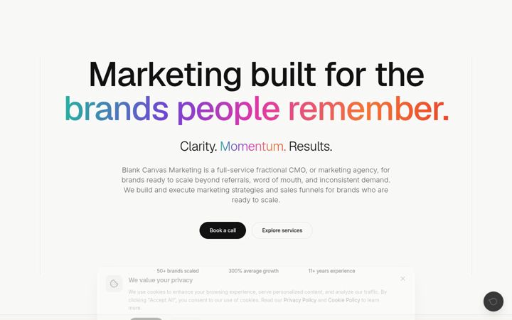 Screenshot of blankcanvasmarketing.com