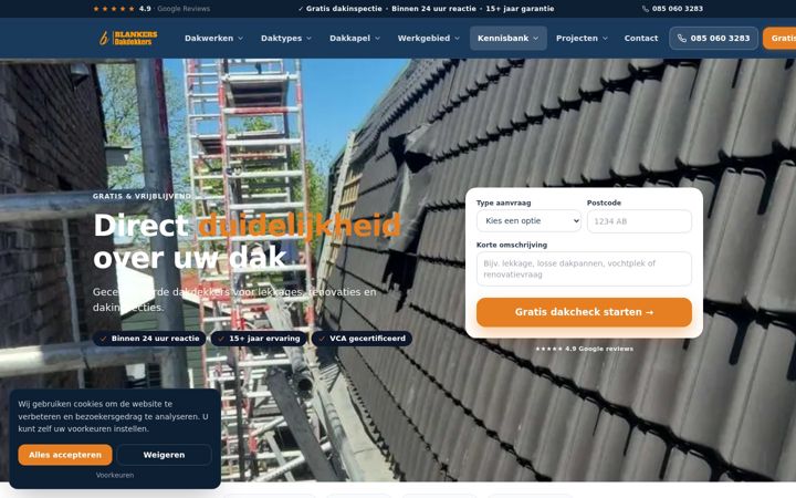 Screenshot of blankersdakdekkers.nl