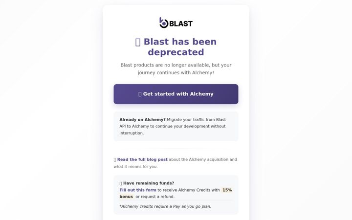 Screenshot di blastapi.io