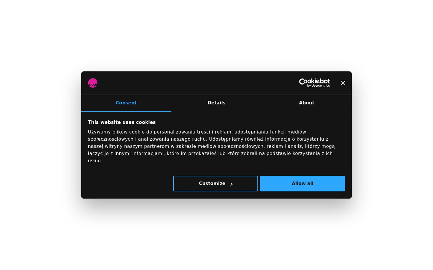 Screenshot del banner di consenso mostrato prima di qualsiasi interazione