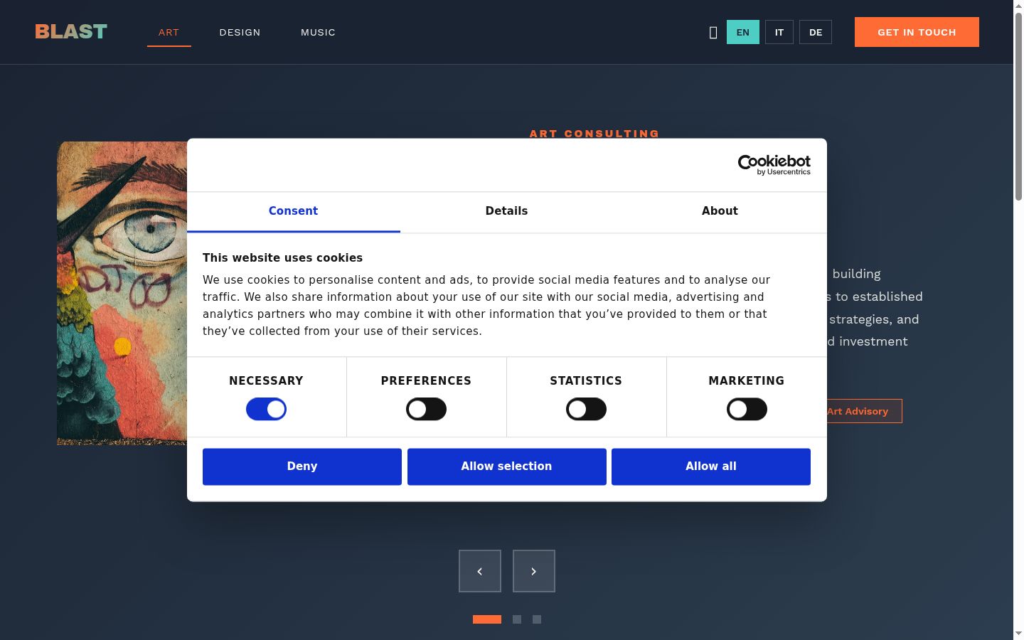 Screenshot of the consent banner shown before any interaction