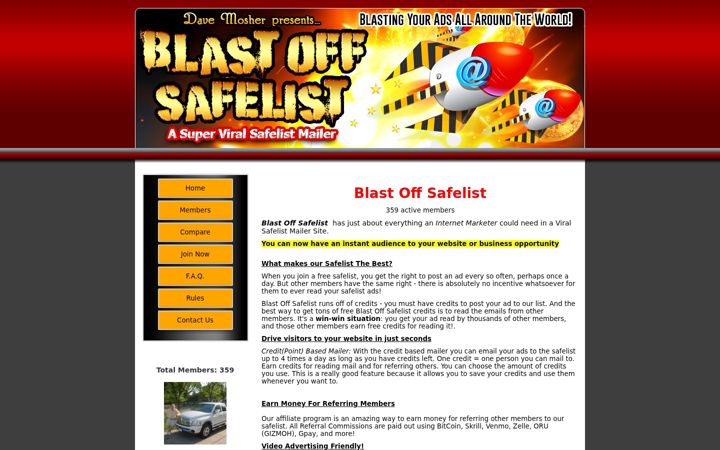 Screenshot of blastoffsafelist.com