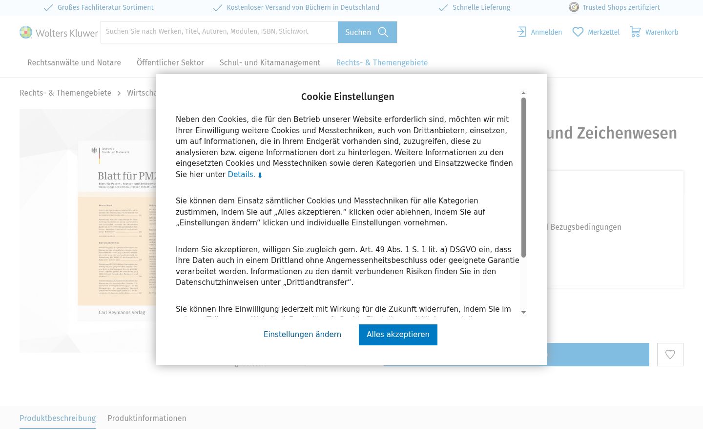 Screenshot des Einwilligungsbanners vor jeglicher Interaktion