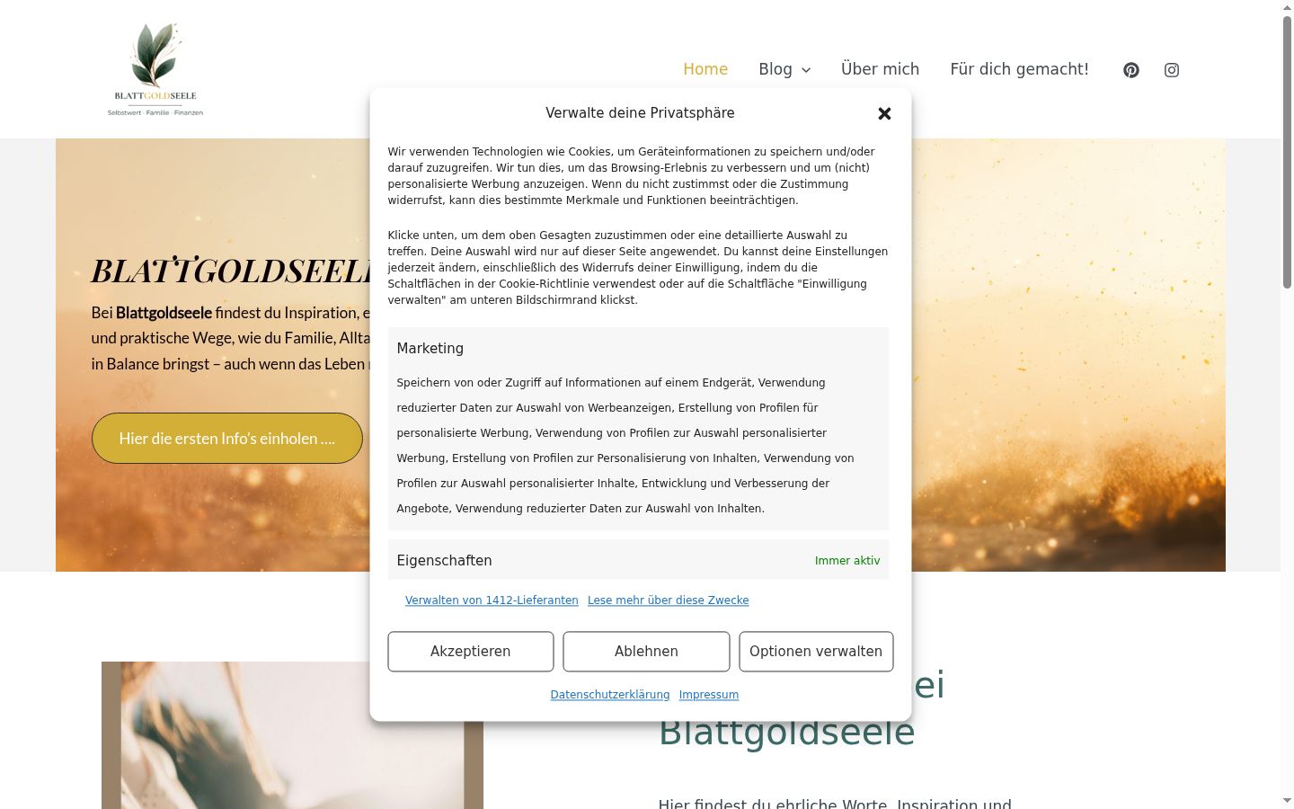 Screenshot des Einwilligungsbanners vor jeglicher Interaktion