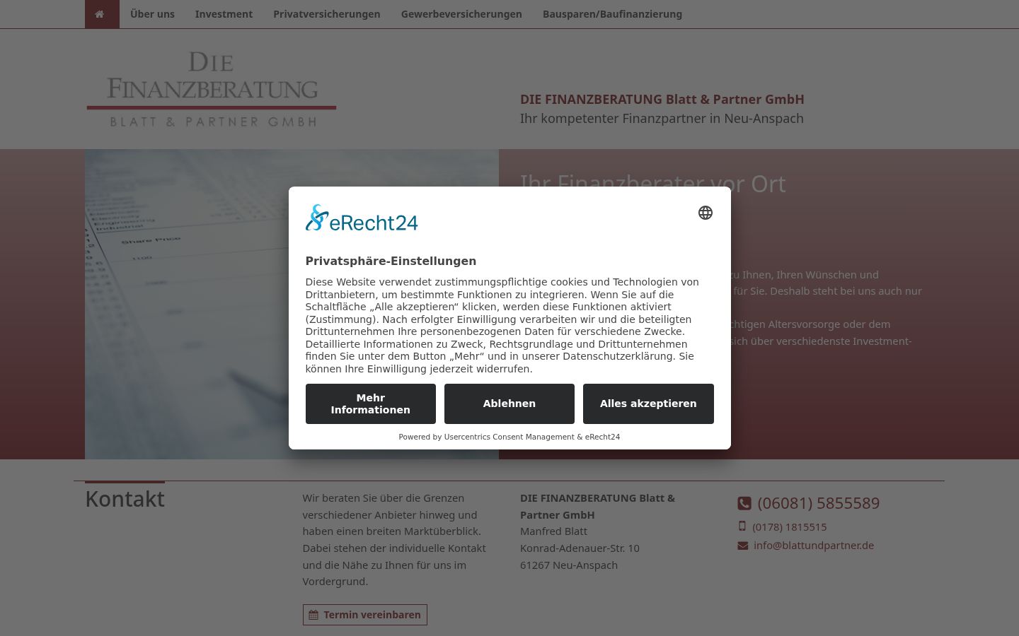 Screenshot des Einwilligungsbanners vor jeglicher Interaktion