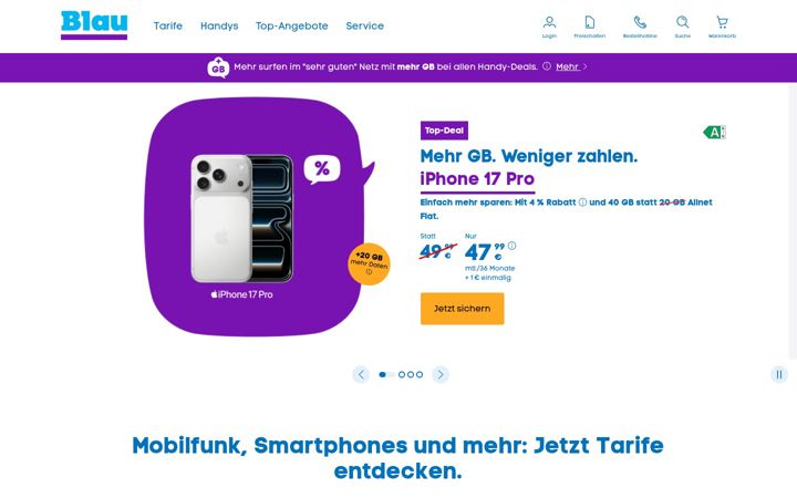 Screenshot stránky blau.de