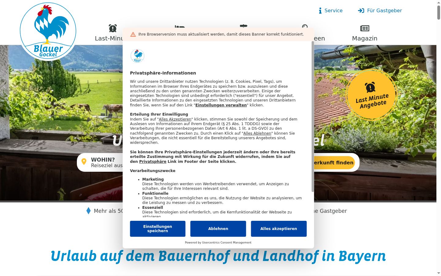 Képernyőkép a bármilyen interakció előtt megjelenő hozzájárulási bannerről