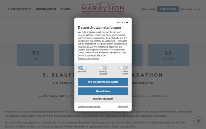 Screenshot of blaufraenkischland-marathon.at