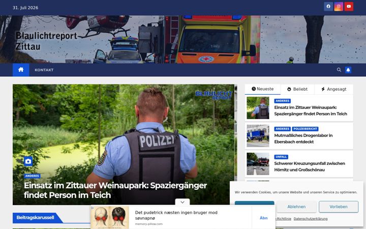 Screenshot of blaulichtreport-zittau.de