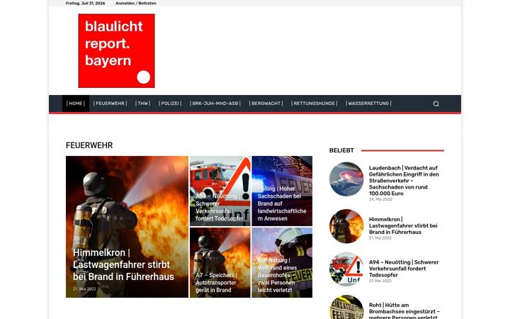 Ekrano kopija blaulichtreport.bayern
