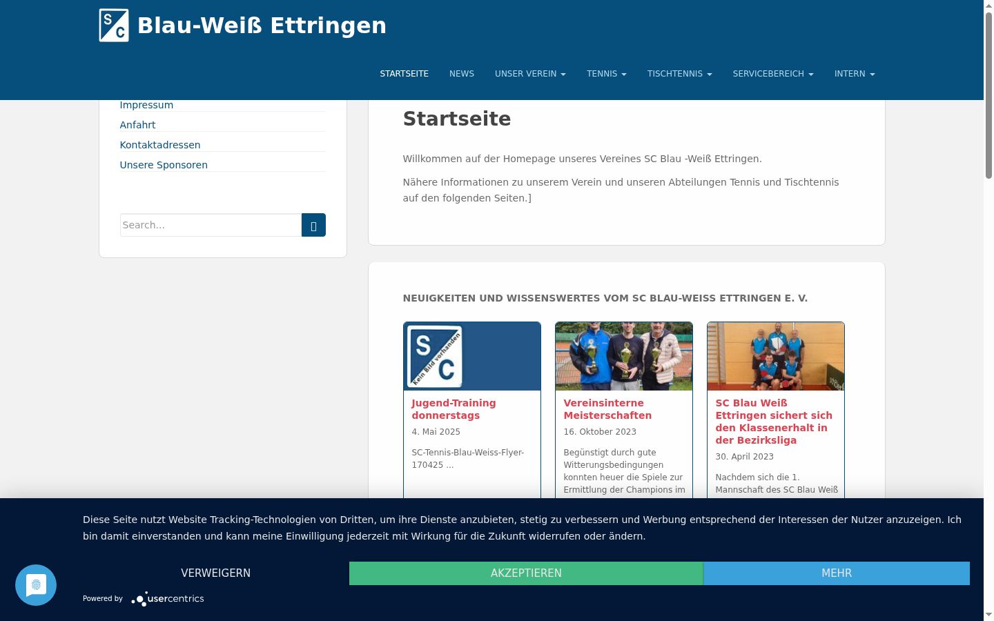 Screenshot des Einwilligungsbanners vor jeglicher Interaktion