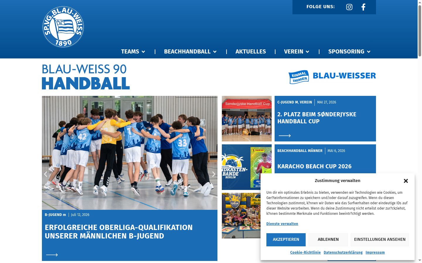 Screenshot des Einwilligungsbanners vor jeglicher Interaktion