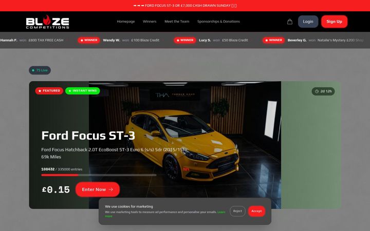 Screenshot of blazecompetitions.co.uk